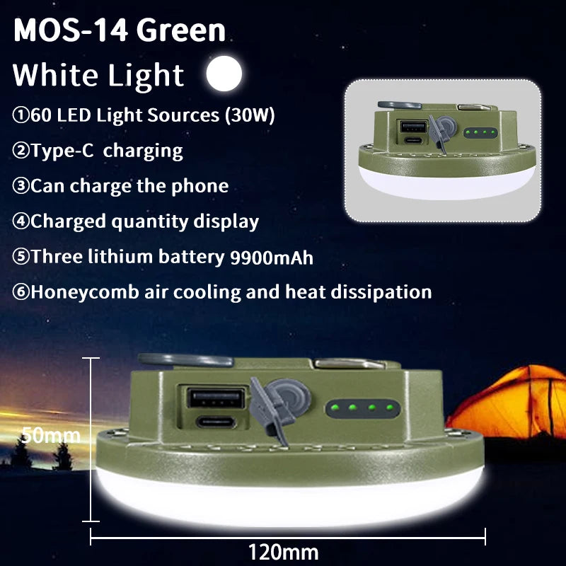 Rechargeable LED Camping Lantern with Magnet, 9900mAh Portable Tent & Work Light