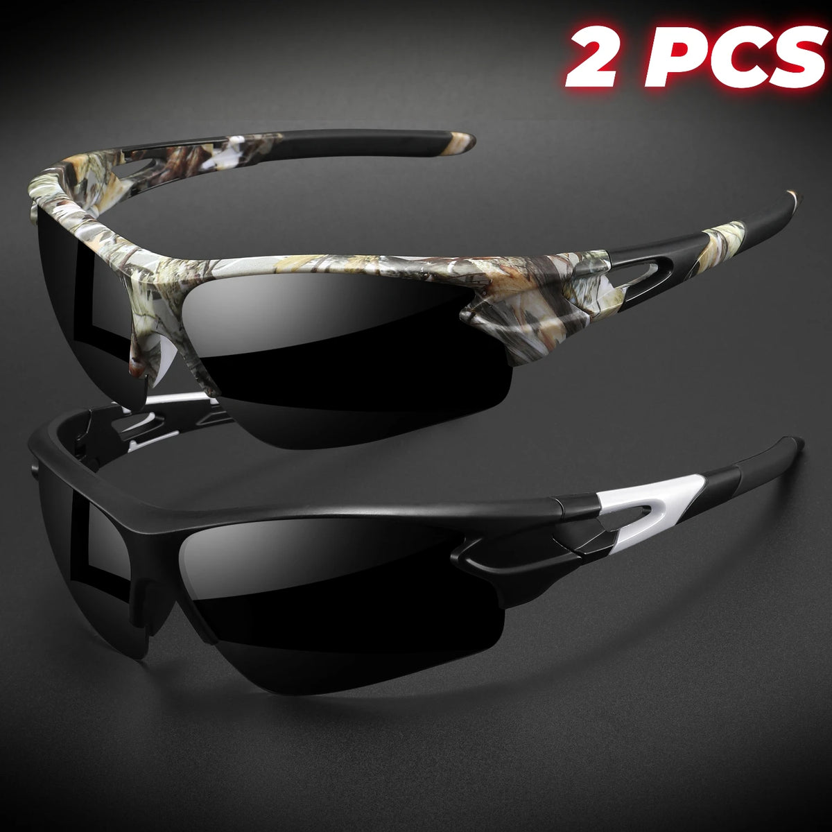 Wraparound Sports Sunglasses, Lightweight Semi-Rimless Eyewear for Cycling and Hiking (2-Pack)