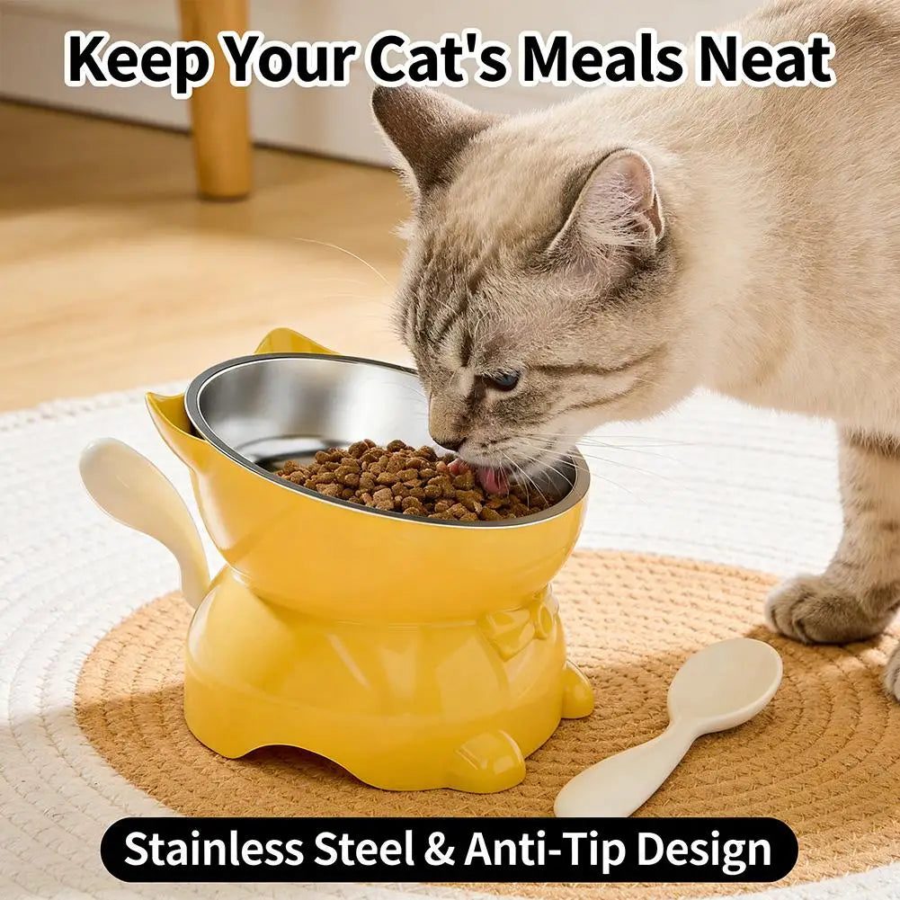 Elevated Cat Bowl with Removable Stainless Steel Inner Bowl and Cat-Ear Stand