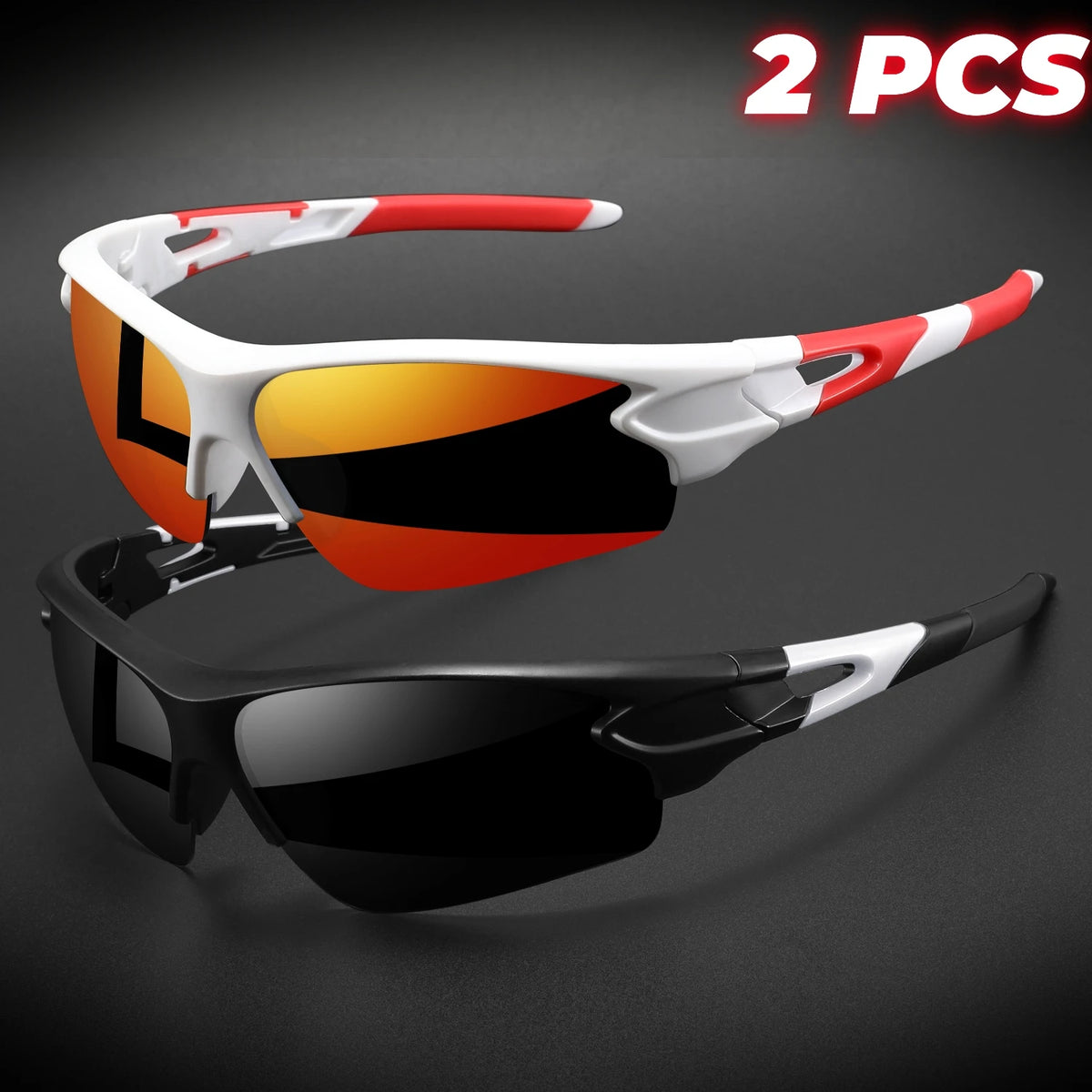 Wraparound Sports Sunglasses, Lightweight Semi-Rimless Eyewear for Cycling and Hiking (2-Pack)