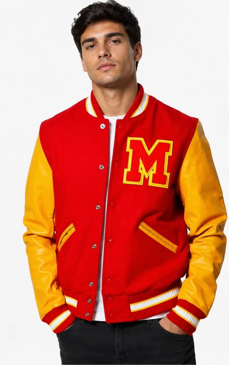 Mh thriller Varsity Wool with yellow Leather Sleeves Jacket