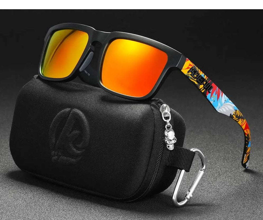 Classic Square Polarized Sunglasses with Mirrored Lenses and Case