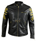Men's Black Cafe Racer Motorcycle Leather Jacket with UK Flag