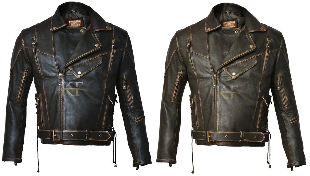Terminator 2 Inspired Distressed Brown Cafe Racer Leather Jacket
