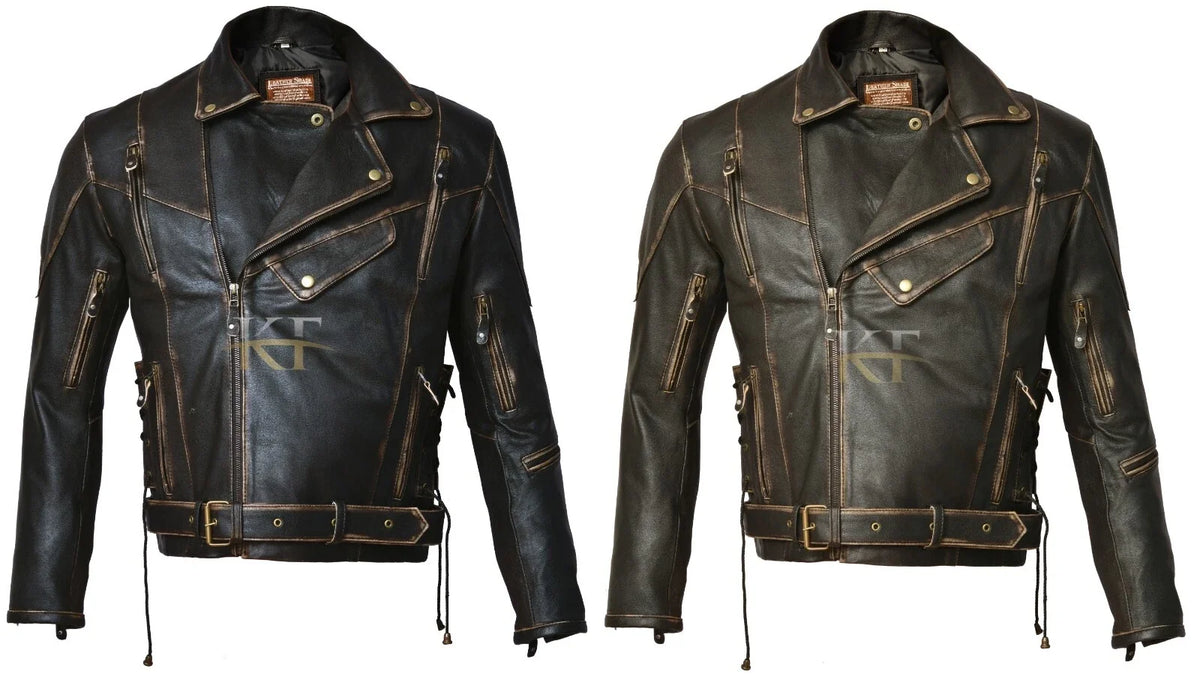 Terminator 2 Inspired Distressed Brown Cafe Racer Leather Jacket