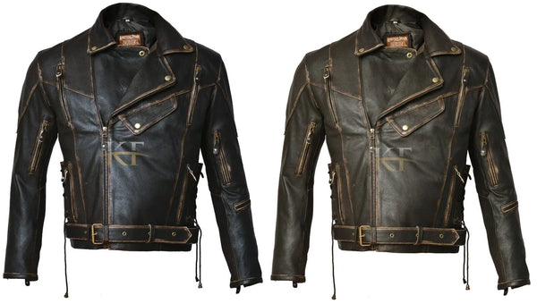 Terminator 2 Inspired Distressed Brown Cafe Racer Leather Jacket