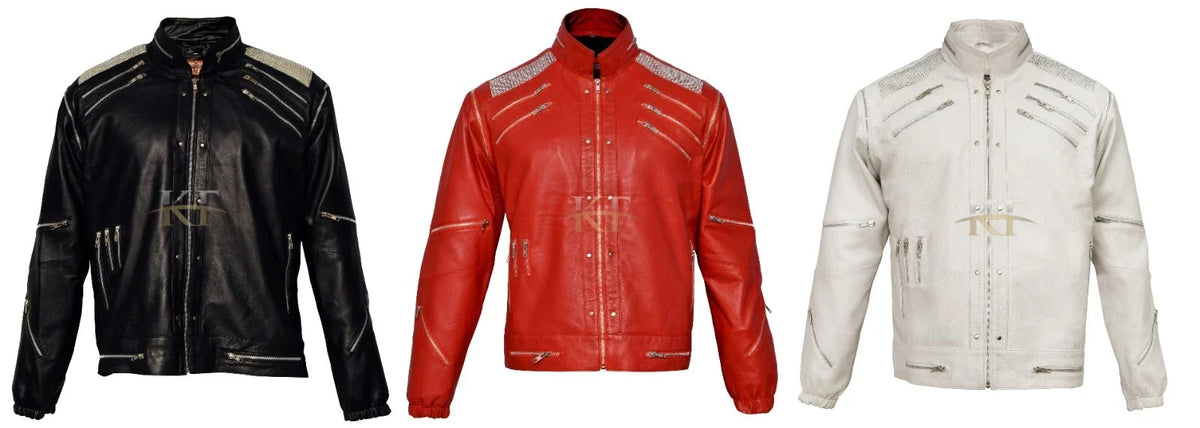 Michael Jackson Beat It Inspired White, Red and Black Leather Jacket