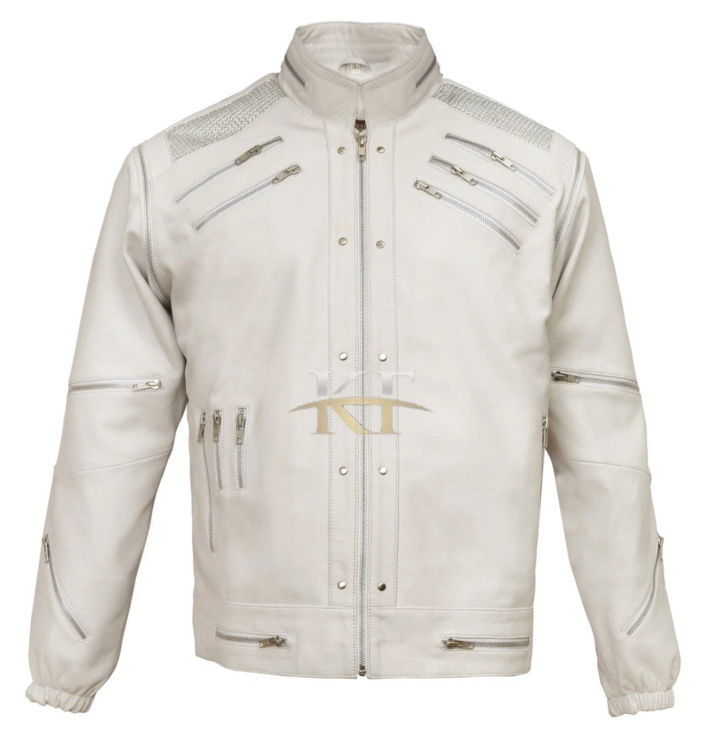 Michael Jackson Beat It Inspired White, Red and Black Leather Jacket