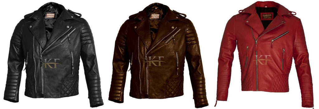 Men's Vintage Cafe Racer Black and Brown Leather Slim Fit Biker Jacket