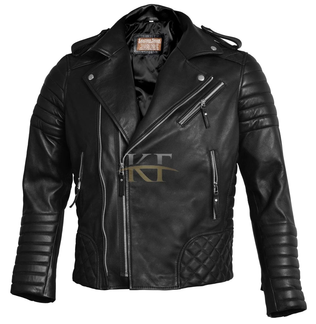 Men's Vintage Cafe Racer Black and Brown Leather Slim Fit Biker Jacket