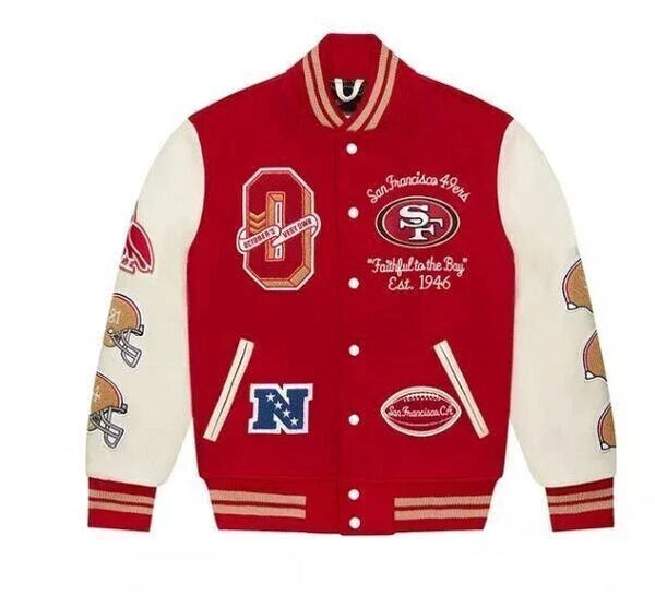 49ers Inspired OVO Varsity Jacket, Leather Sleeves – Unisex