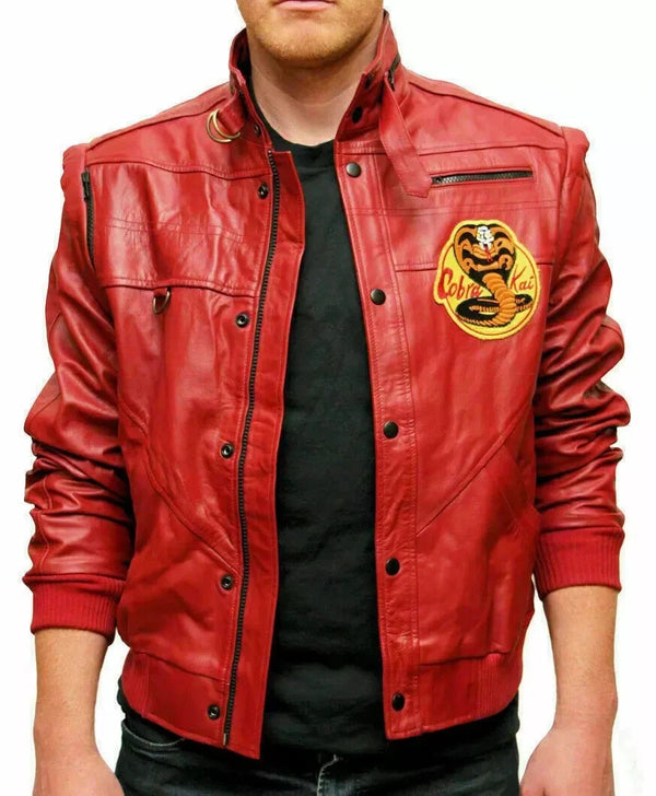 Cobra Kai Karate Kid Johnny Lawrence Inspired Red Leather Biker Jacket