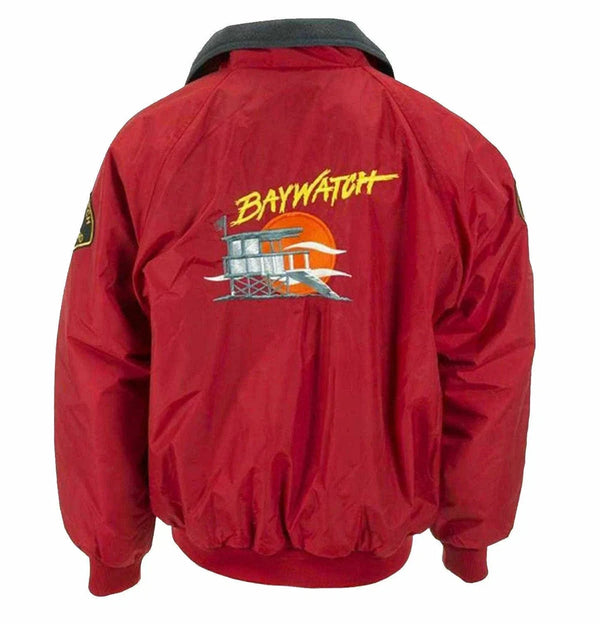 Red Baywatch Lifeguard Inspired Cotton Bomber Jacket – Cosplay Costume