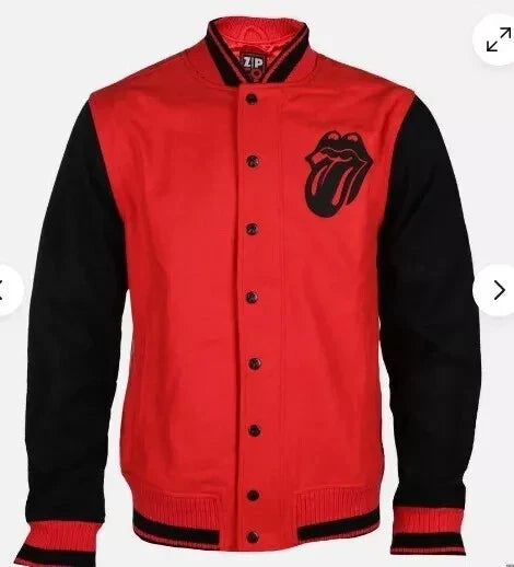 Rolling Stones Inspired Men's Wool Varsity Baseball Bomber Jacket
