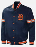 Detroit Tigers Inspired Navy Blue Satin Bomber Letterman Varsity Jacket