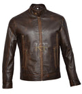Men's Vintage Motorcycle Distressed Brown Cafe Racer Jacket