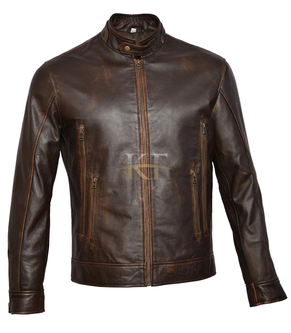 Men's Vintage Distressed Brown Cafe Racer Genuine Leather Jacket