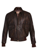 Men's Distressed Brown A-2 Aviator Flight Real Leather Bomber Jacket