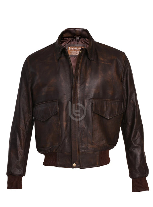 New Men Aviator A-2 Flight A2 Jacket Brown Biker Real Leather Bomber Jacket