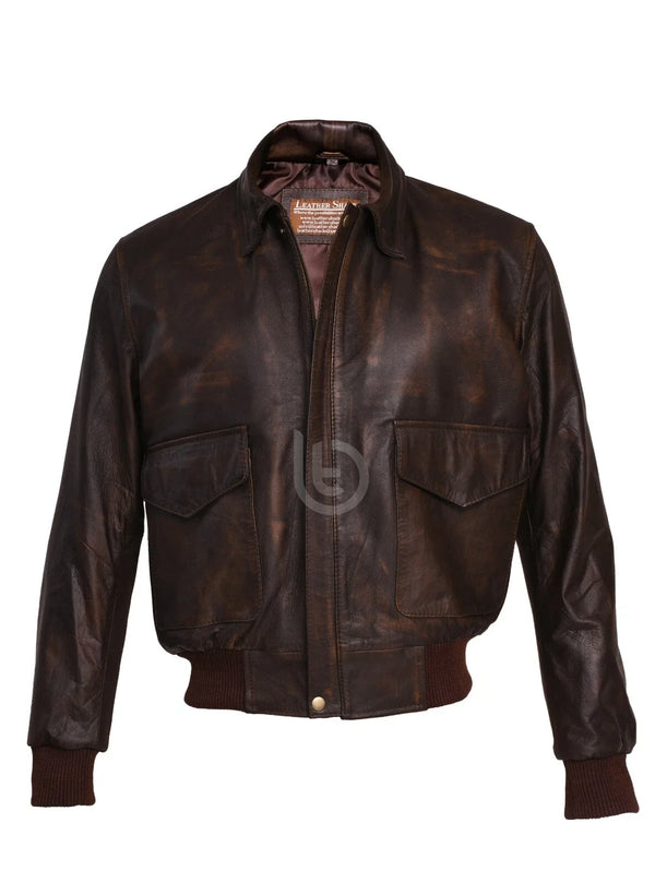 Men's Distressed Brown A-2 Aviator Flight Real Leather Bomber Jacket