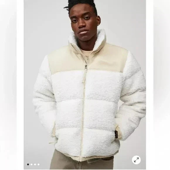 Men's Nuptse-Style Sherpa Puffer Parka Jacket – Cream Unisex