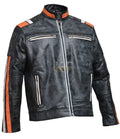 Retro 3 Men's Distressed Real Leather Cafe Racer Motorcycle Jacket