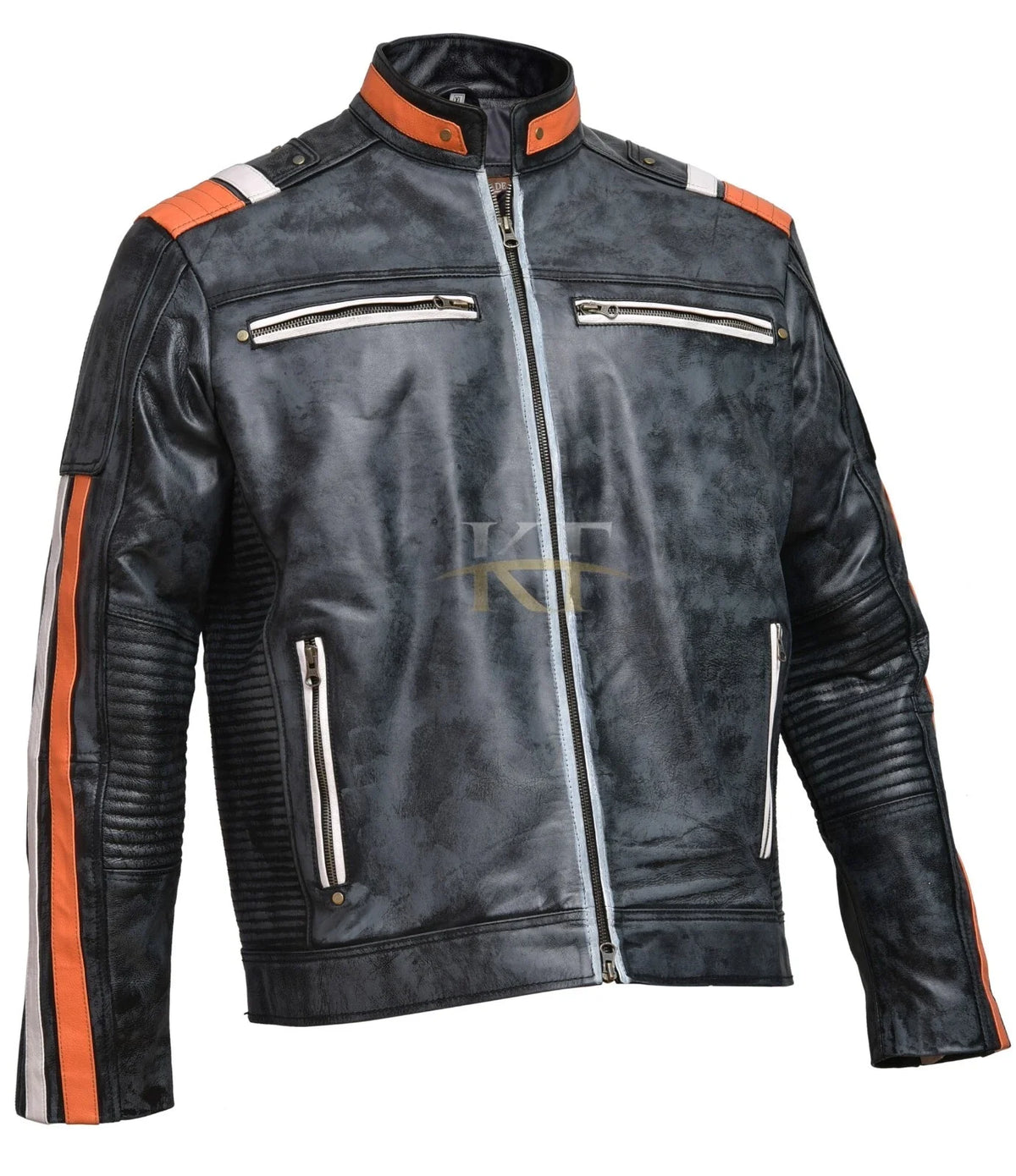 Retro 3 Men's Distressed Real Leather Cafe Racer Motorcycle Jacket
