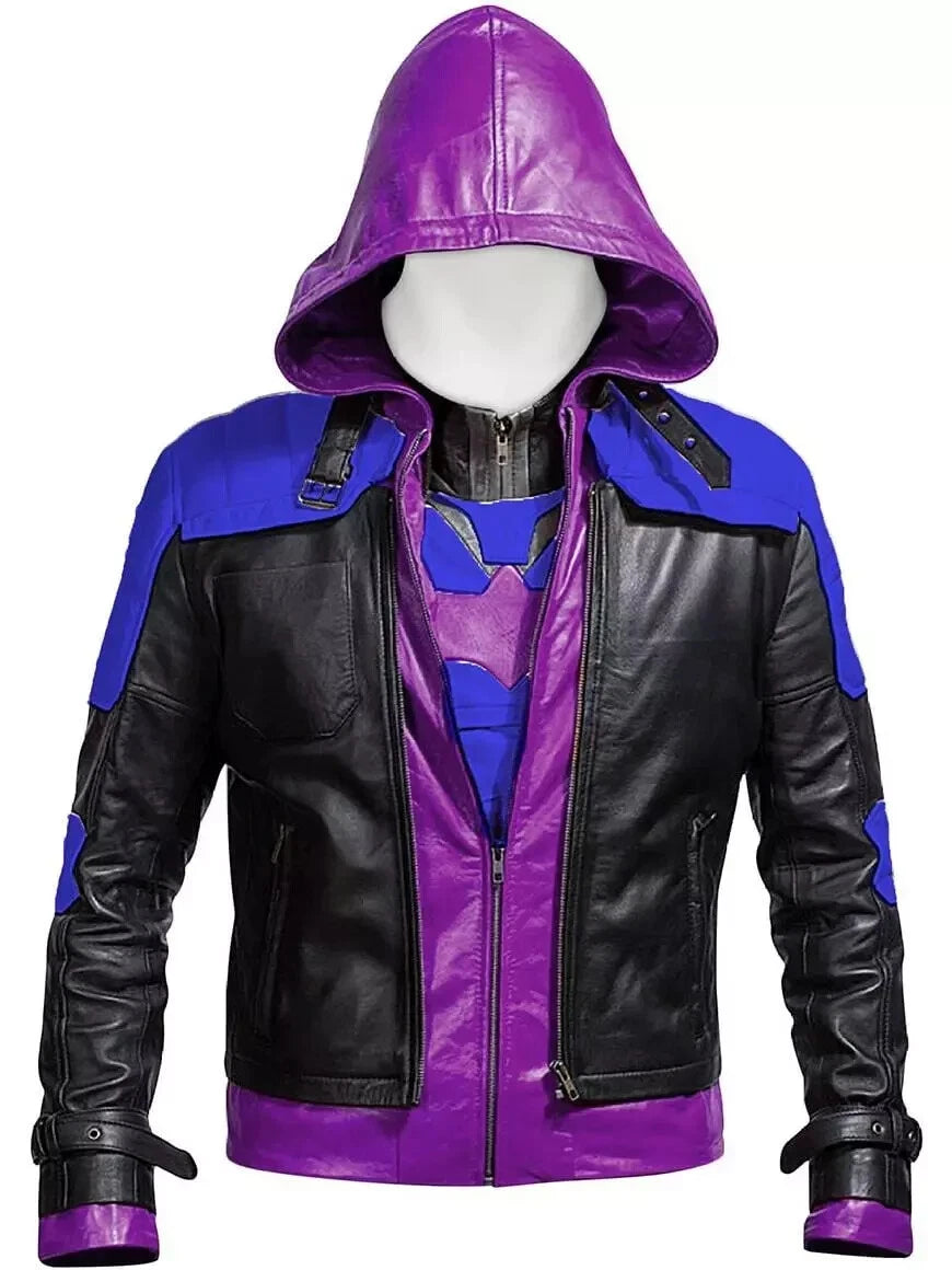 Men's Batman Arkham Nights Jacket + Vest Real Leather Biker Fashion Model Jacket