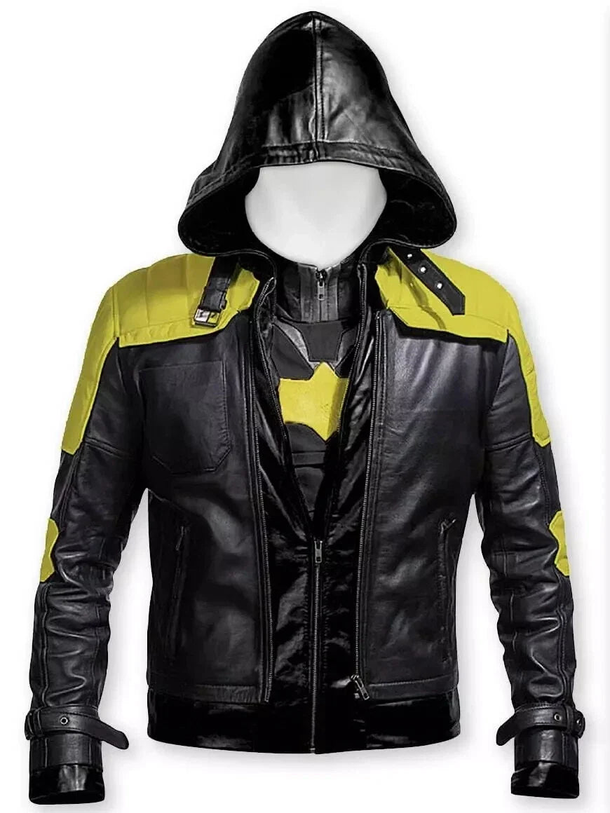 Batman Arkham Knight Inspired Black & Yellow Leather Jacket & Vest