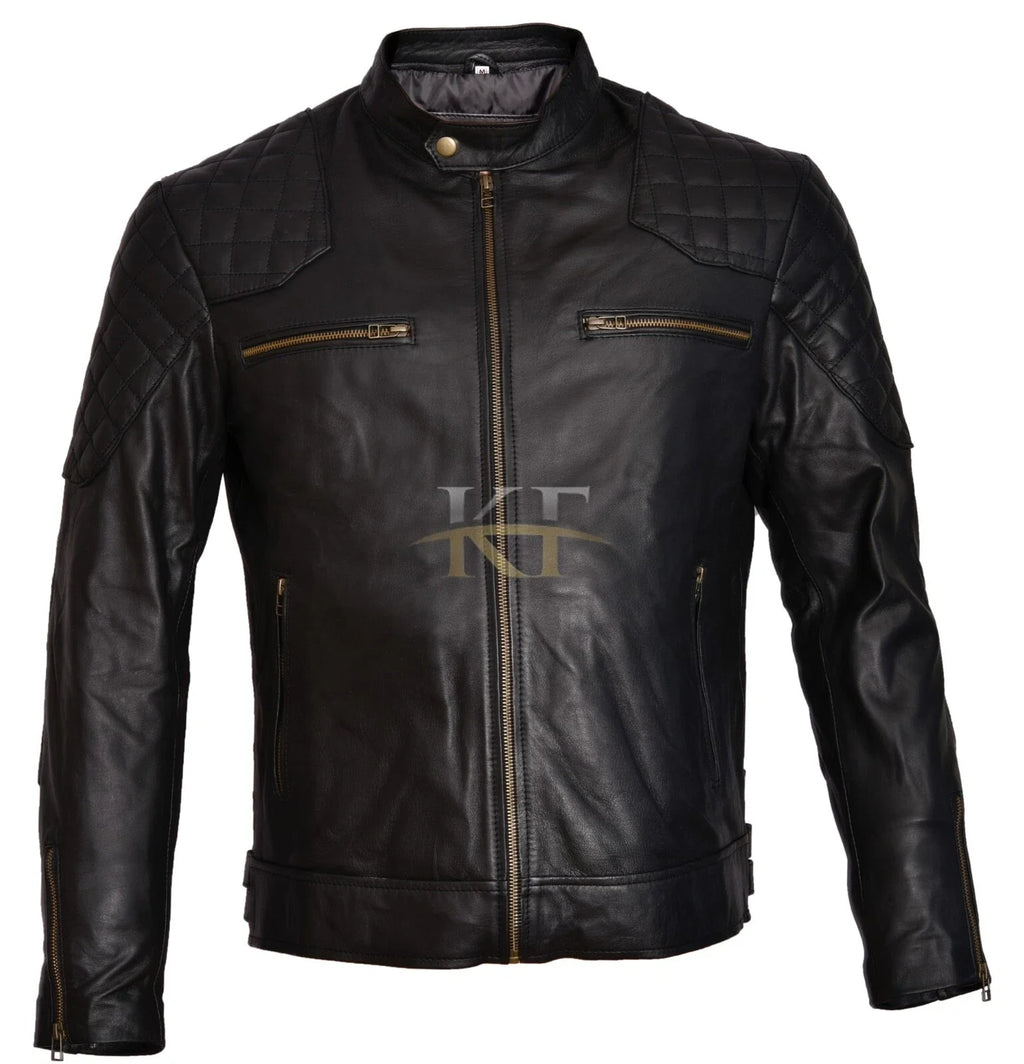 David Beckham Inspired Slim Fit Black Leather Biker Motorcycle Jacket