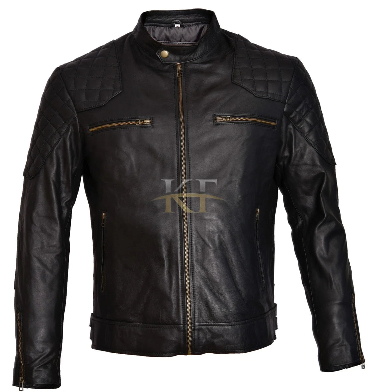 David Beckham Slim Fit Classic Biker Real Leather Motorcycle Men's Black Jacket