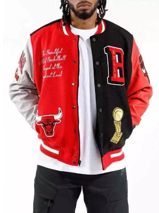 Men's New Chicago Bulls Real Leather and Real Wool Varsity Fashion Jacket