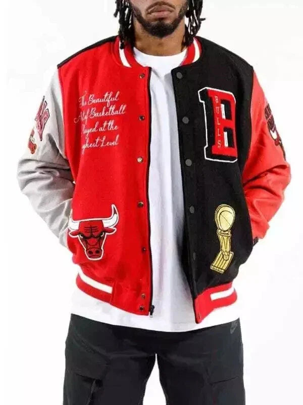 Men's New Chicago Bulls Real Leather and Real Wool Varsity Fashion Jacket