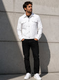 Men's White Leather Trucker Jacket – Western Snap Button Coat