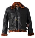 Men's B3 Bomber Aviator Leather Jacket with Fur Collar – Brown & Black
