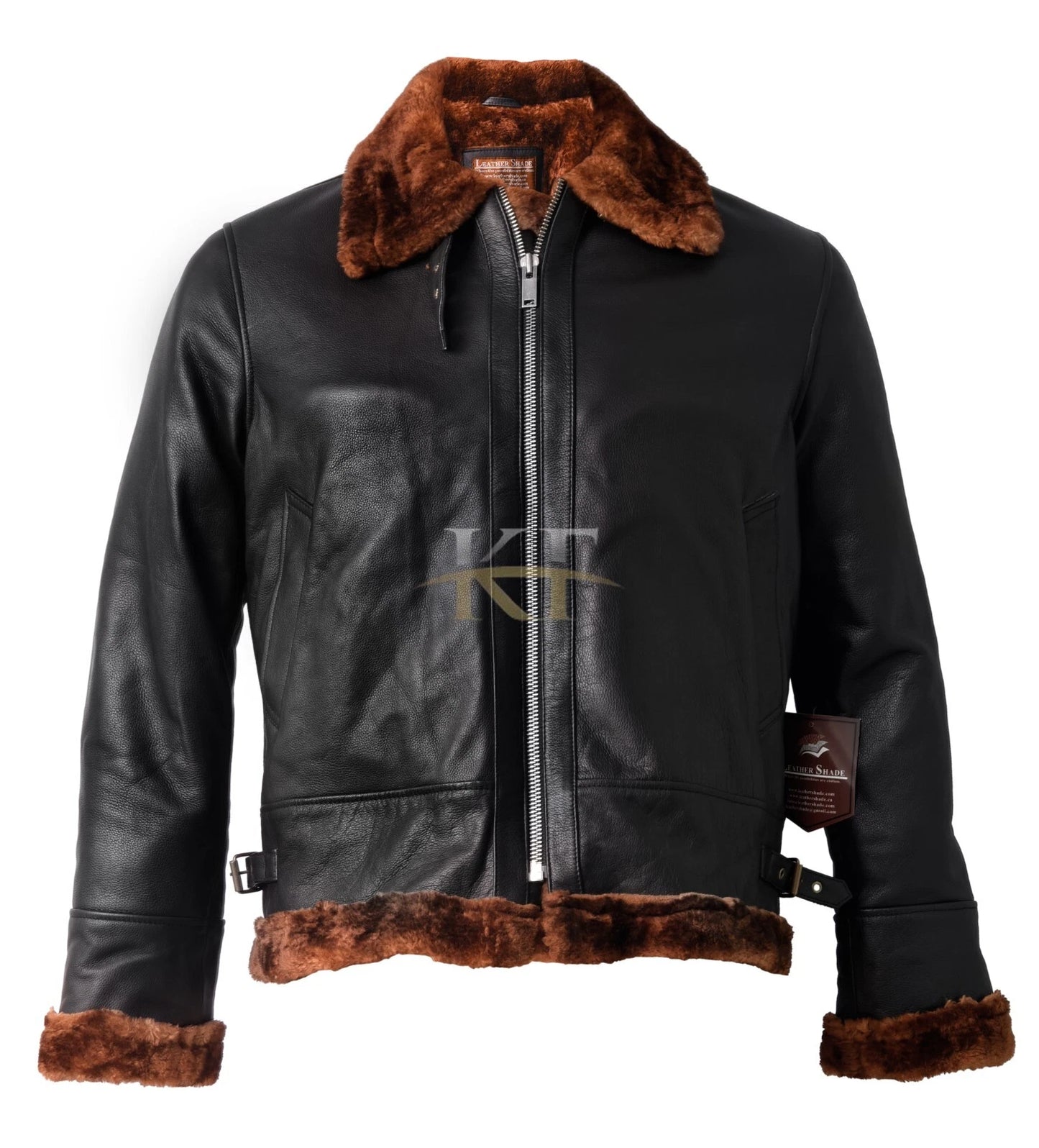 New Mens B3 Bomber Fur Jacket Aviator Brown Leather Jacket Black Leather Jacket