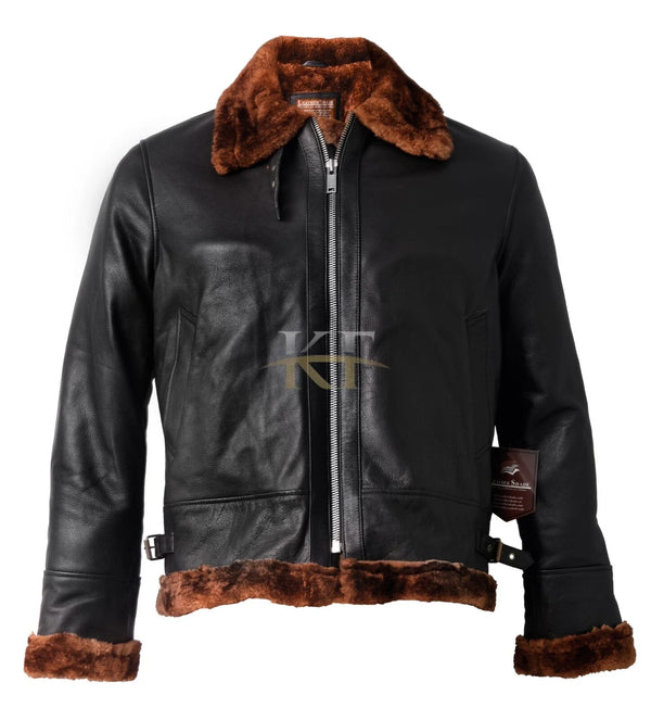New Mens B3 Bomber Fur Jacket Aviator Brown Leather Jacket Black Leather Jacket
