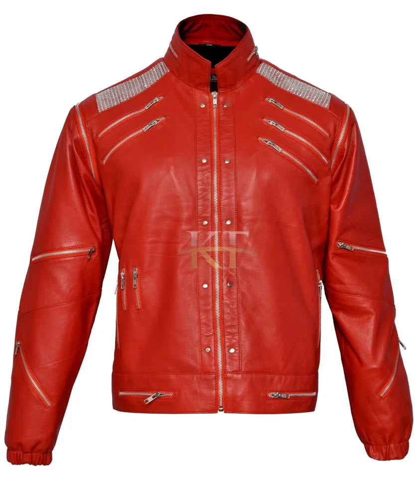 Michael Jackson Beat It Inspired White, Red and Black Leather Jacket
