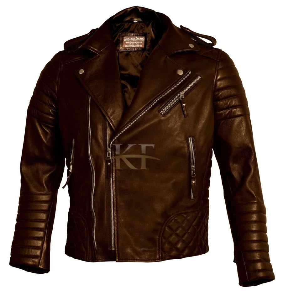 Men's Vintage Cafe Racer Black and Brown Leather Slim Fit Biker Jacket