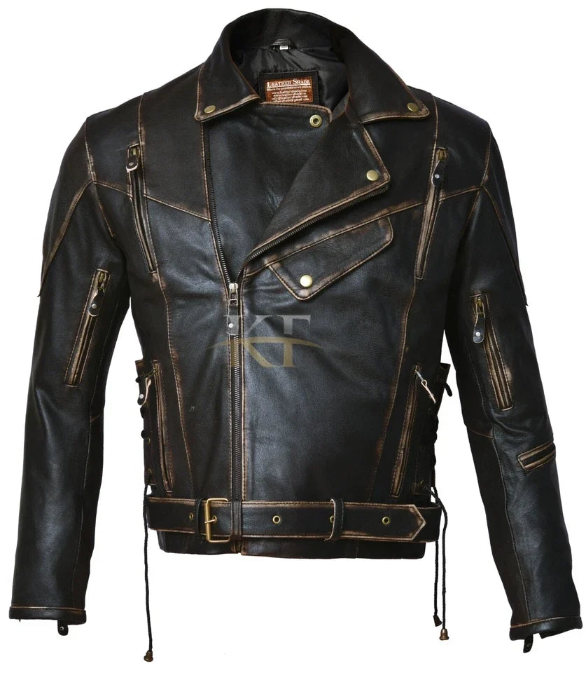 Terminator 2 Inspired Distressed Brown Cafe Racer Leather Jacket