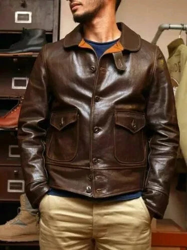 Men's Brown Real Leather Biker Moto Racer Rider Jacket