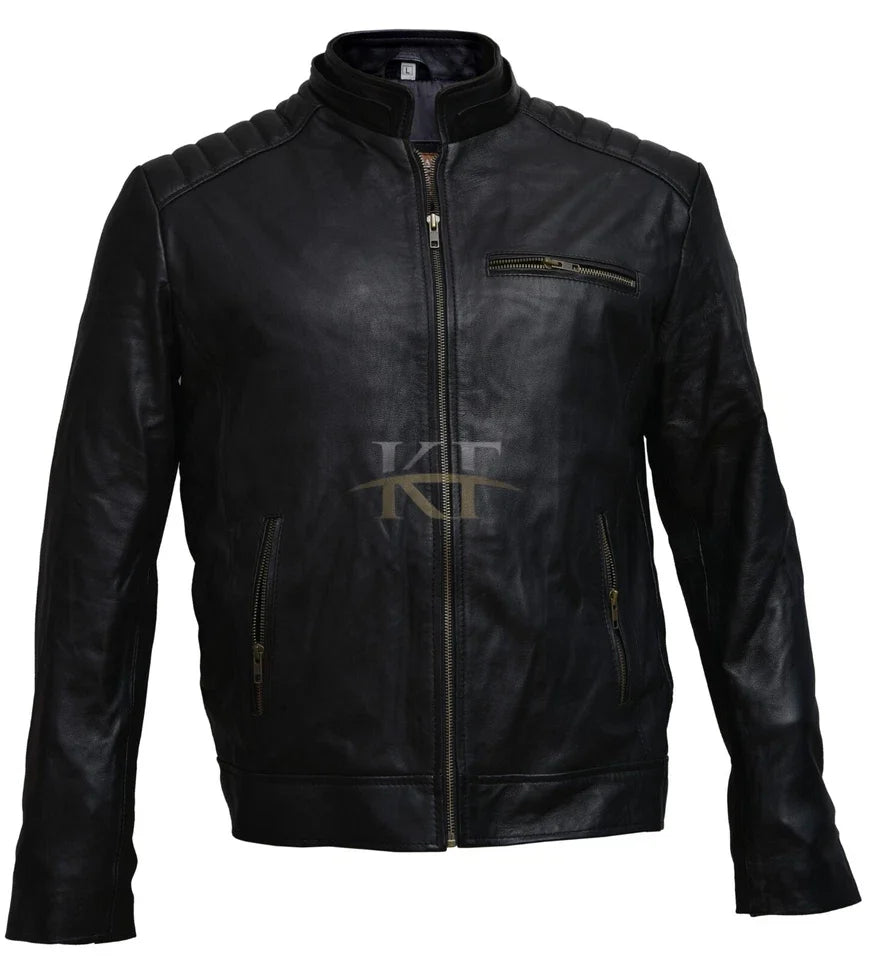 Bruce Wayne Batman Arkham Inspired Black Leather Bat Logo Jacket