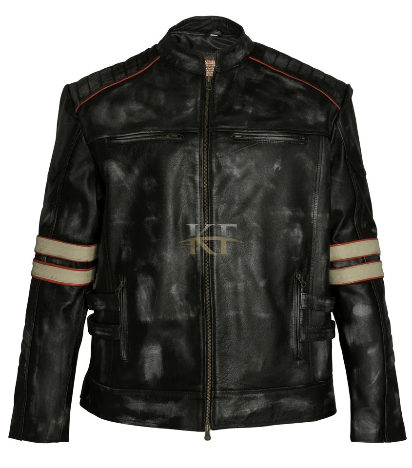 Retro 1 Distressed Men's Real Leather Cafe Racer Biker Vintage Motorcyle Jacket