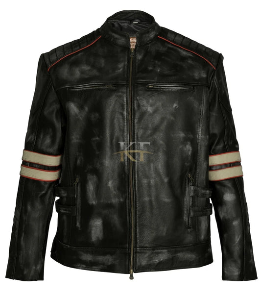 Retro 1 Distressed Men's Real Leather Cafe Racer Biker Vintage Motorcyle Jacket