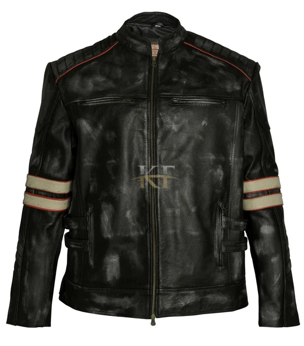 Retro 1 Men's Distressed Real Leather Cafe Racer Motorcycle Jacket