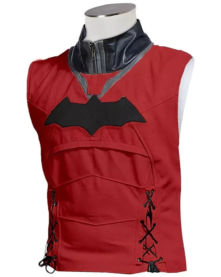 Batman Arkham Knight Inspired Black & Red Leather Jacket & Vest