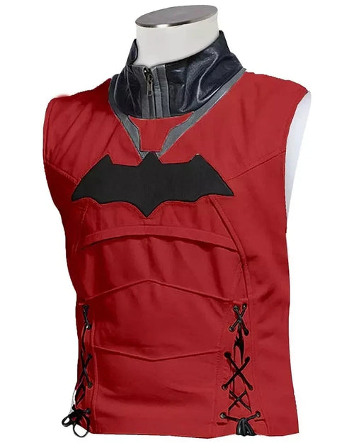 Batman Arkham Knight Inspired Black & Red Leather Jacket & Vest