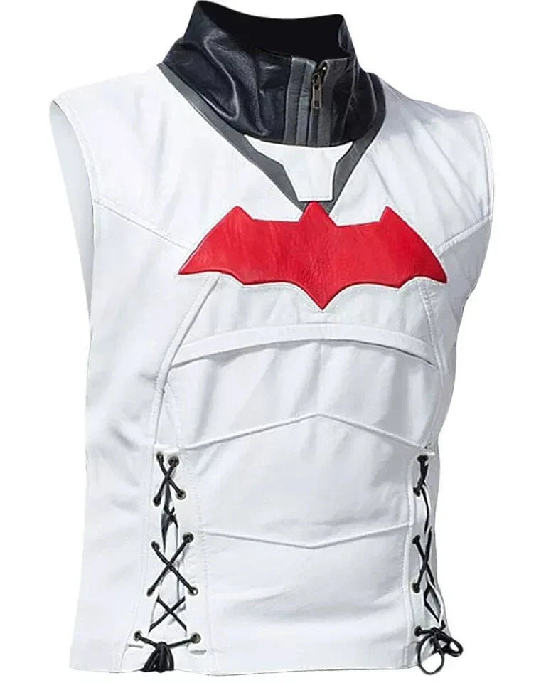 Batman Arkham Knight Inspired Red, Black & White Leather Jacket & Vest