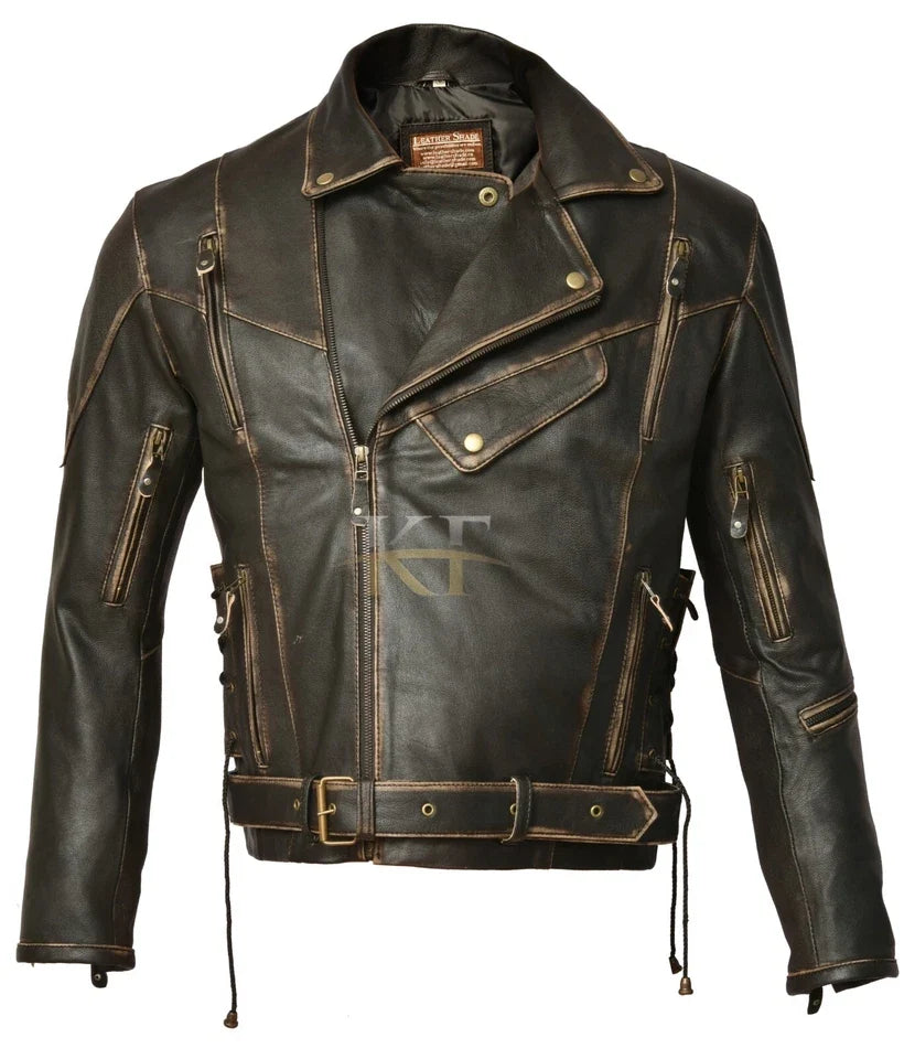 Terminator 2 Inspired Distressed Brown Cafe Racer Leather Jacket