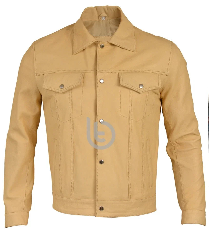 Men Soft Genuine Leather Trucker Retro Levi's Style Vintage Sheepskin Jacket